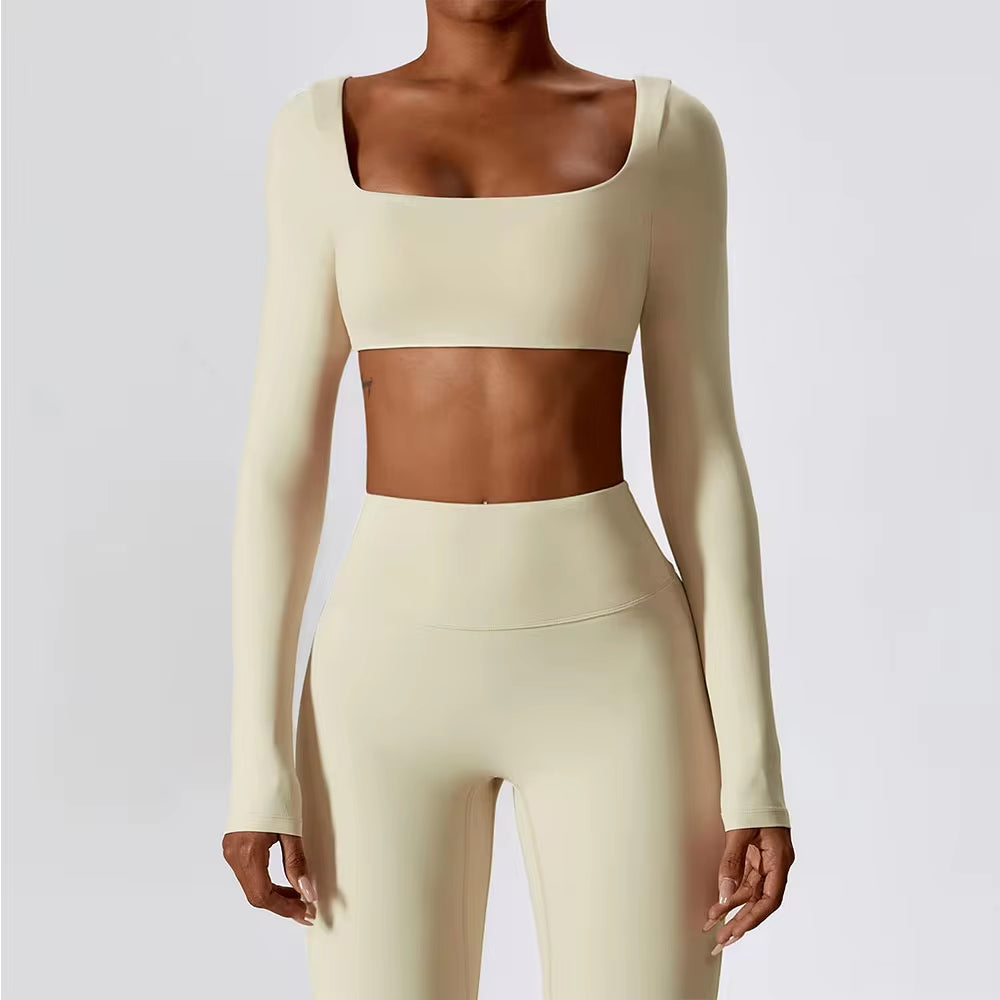 Sexy Yoga Shirts Crop Top Long Sleeves Shirts for Women Yoga Sports Fitness Gym Clothes Workout Tops Sports Shirts