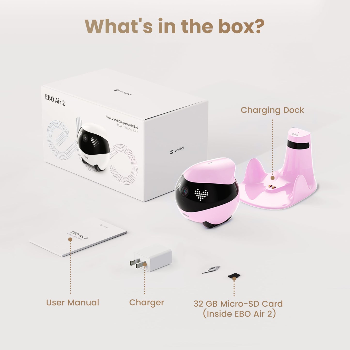 Indoor Security Camera Robot EBO Air 2: 2K Pet Camera, Movable Home Robot, Custom Facial Expression, Auto-Recharge, Battery-Operated, 2-Way Talk, Night Vision, 32GB Memory Card (Dove White)
