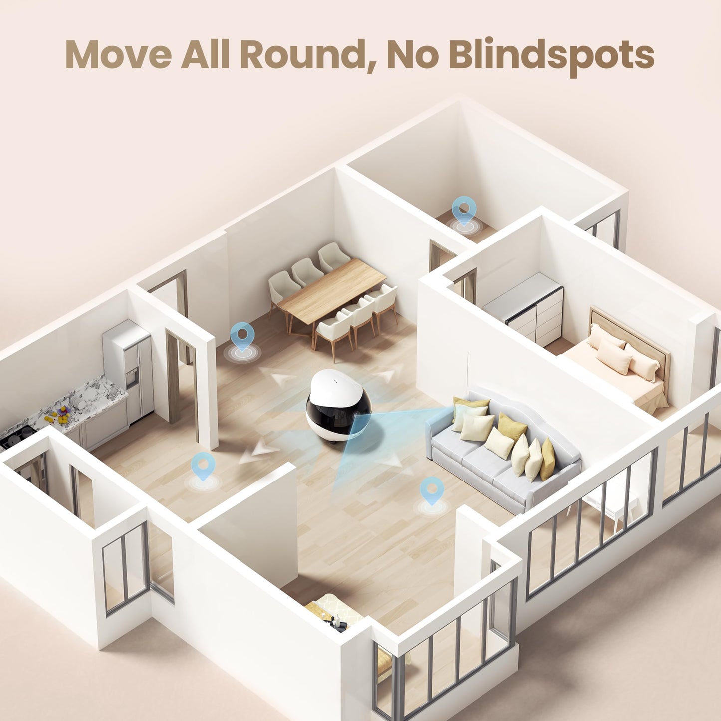 Indoor Security Camera Robot EBO Air 2: 2K Pet Camera, Movable Home Robot, Custom Facial Expression, Auto-Recharge, Battery-Operated, 2-Way Talk, Night Vision, 32GB Memory Card (Dove White)