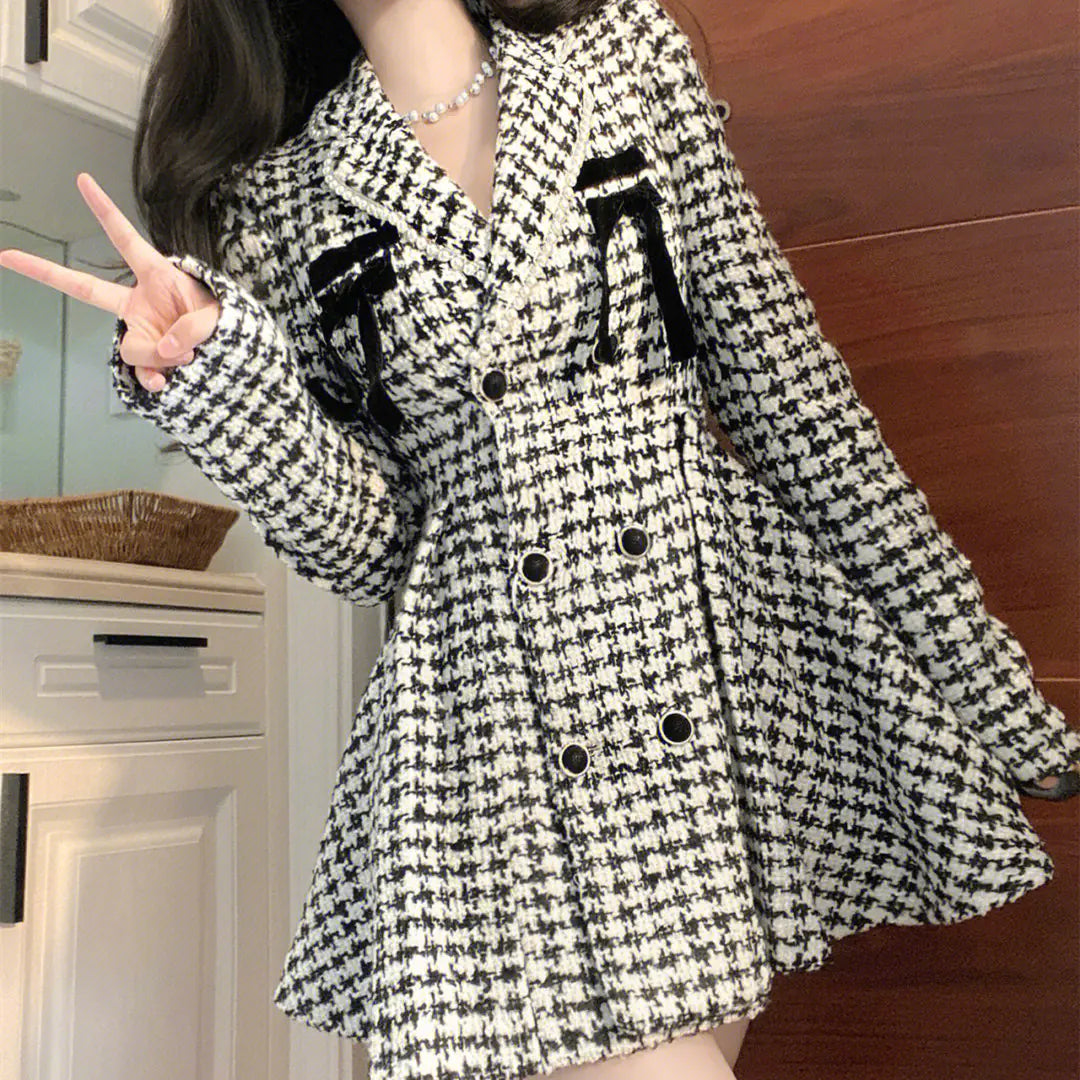 Sweet Plaid Long-Sleeved Dress for Autumn and Winter