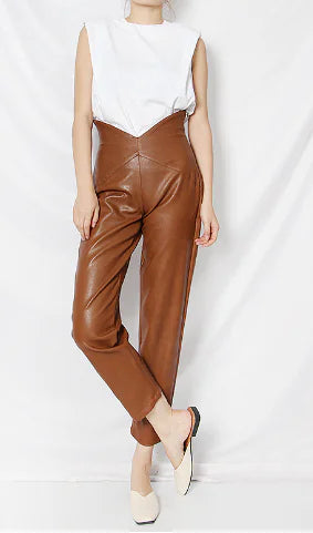 High Waist PU Leather Carrot Pants for Women