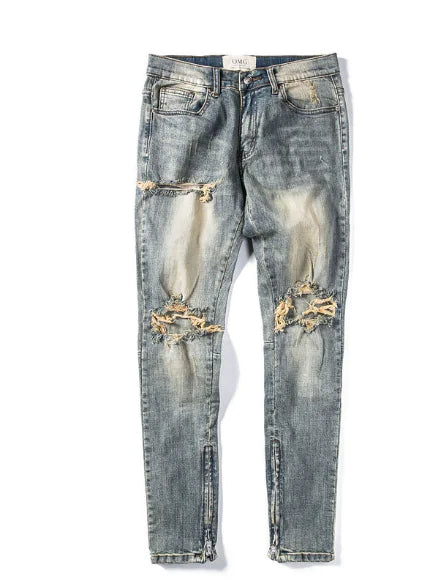 Classic Zipper Beam-Leg Jeans for Timeless Style