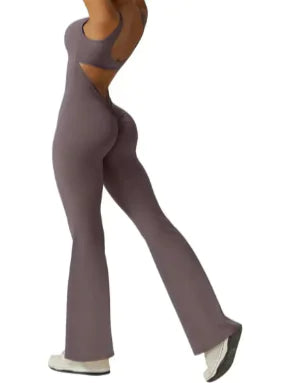 Sleeveless Flare Jumpsuit - Fitted Yoga Bodysuit (One)