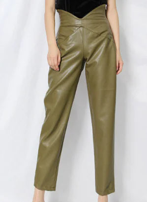 High Waist PU Leather Carrot Pants for Women