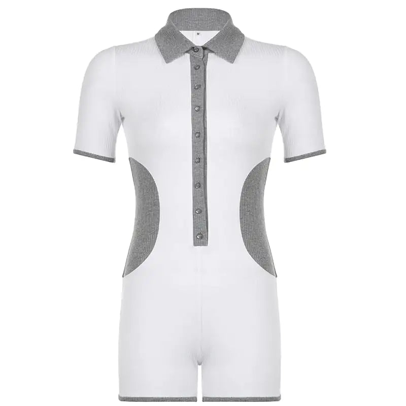 Contrast Panel Casual Jumpsuit Shorts for Sportswear