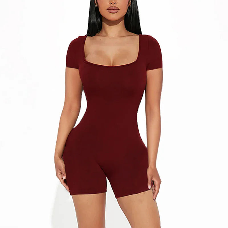 Short-sleeved Slim-fit Sheath Jumpsuit