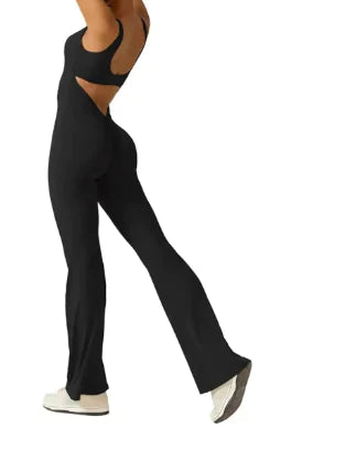 Sleeveless Flare Jumpsuit - Fitted Yoga Bodysuit (One)