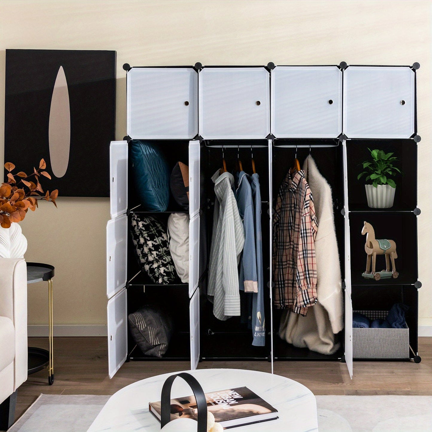 Storage Wardrobe Closet with Hanging Rods-3