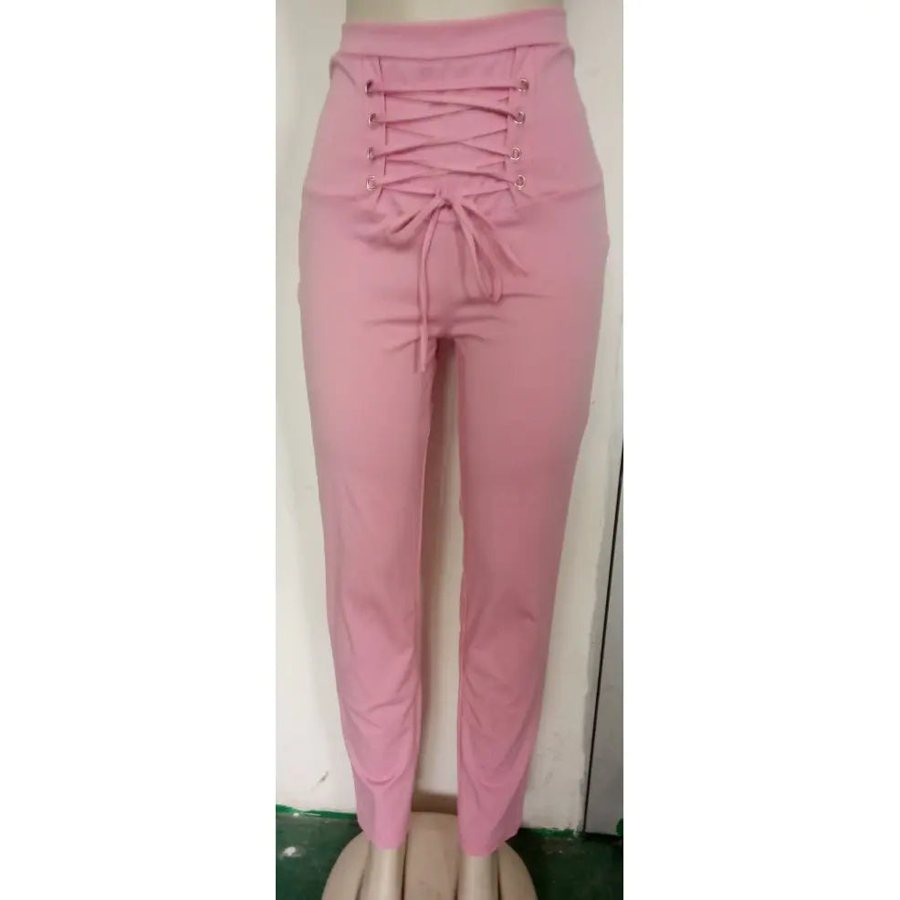 Plus Size Cotton Lace-up Pencil Pants for Women