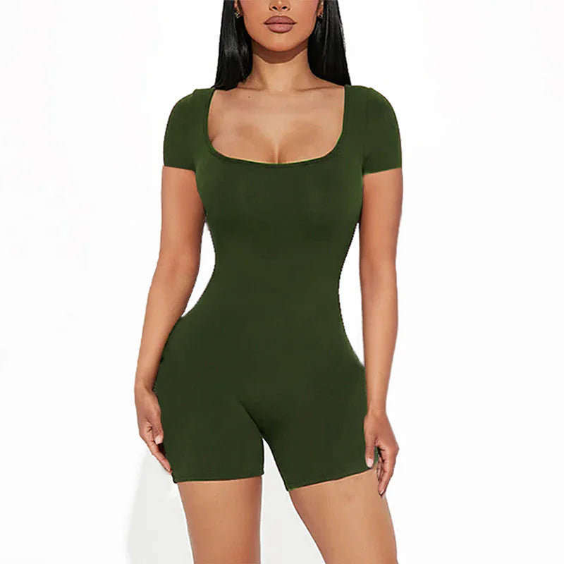 Short-sleeved Slim-fit Sheath Jumpsuit
