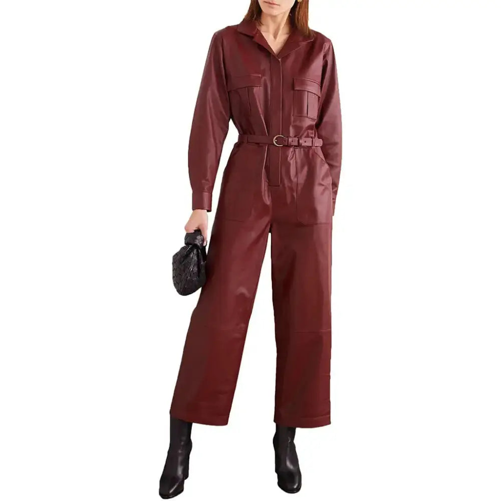 Women's Cherry Red Leather Jumpsuit-0