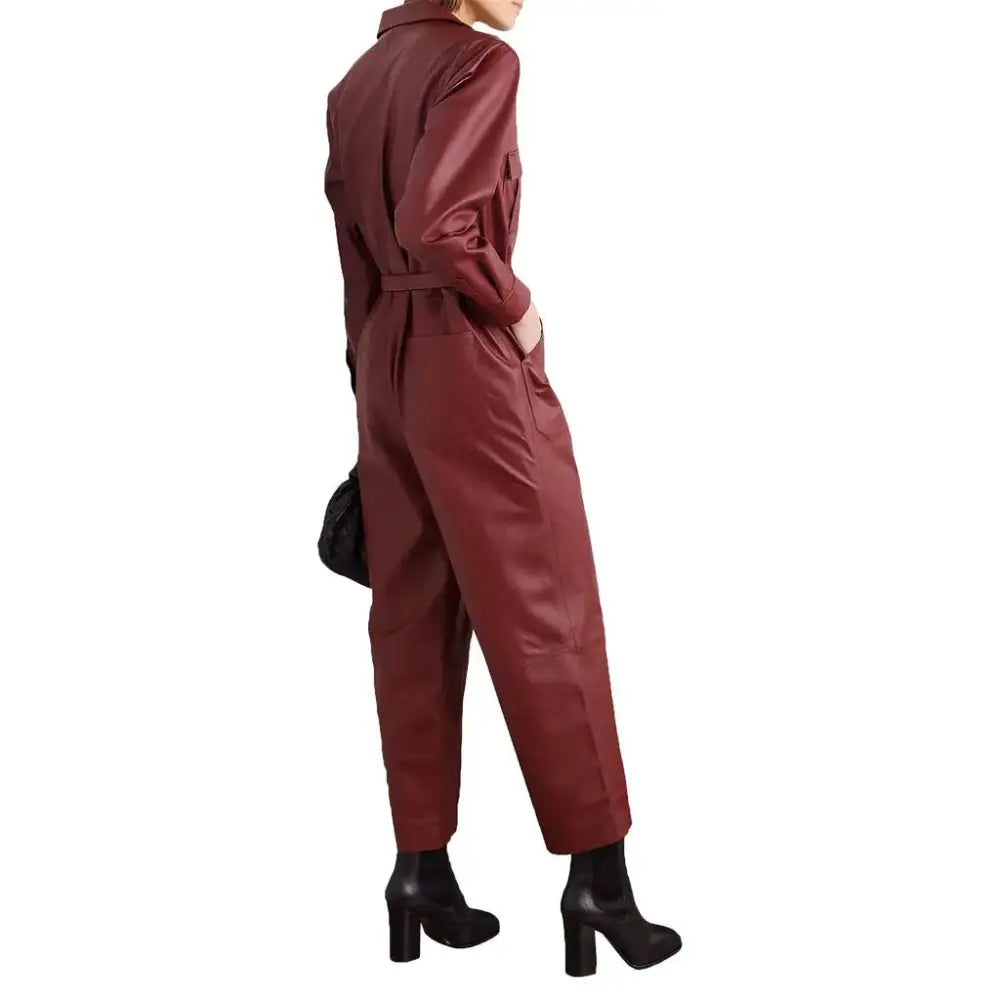 Women's Cherry Red Leather Jumpsuit-1