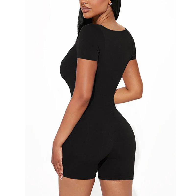 Short-sleeved Slim-fit Sheath Jumpsuit