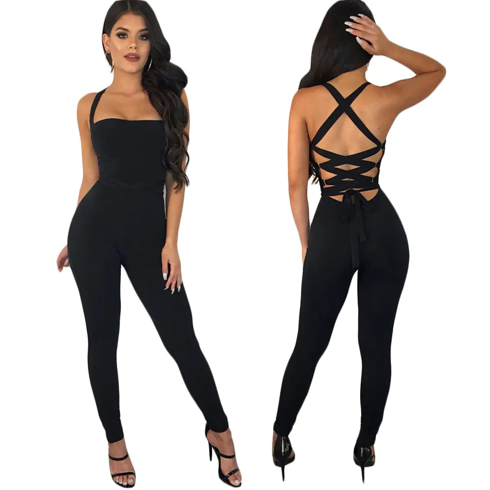 Women's Strappy Jumpsuit with Tie Detail