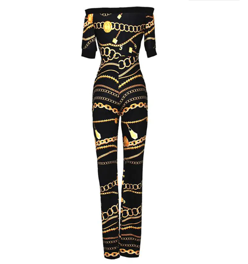 Spring Summer Sexy Jumpsuits with Chain Print S-XL