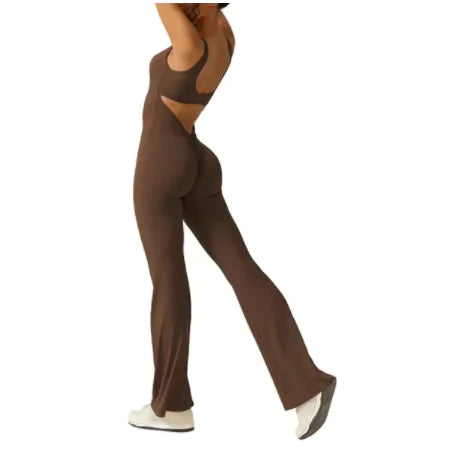 Sleeveless Flare Jumpsuit - Fitted Yoga Bodysuit (One)