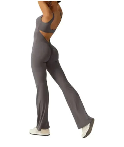 Sleeveless Flare Jumpsuit - Fitted Yoga Bodysuit (One)