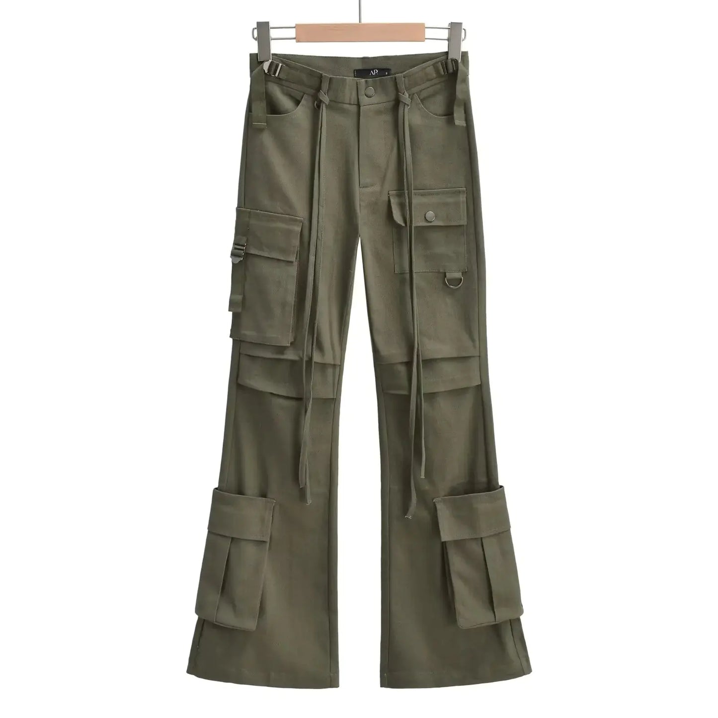 Vintage Style Multi-Pocket Flare Pants for Women