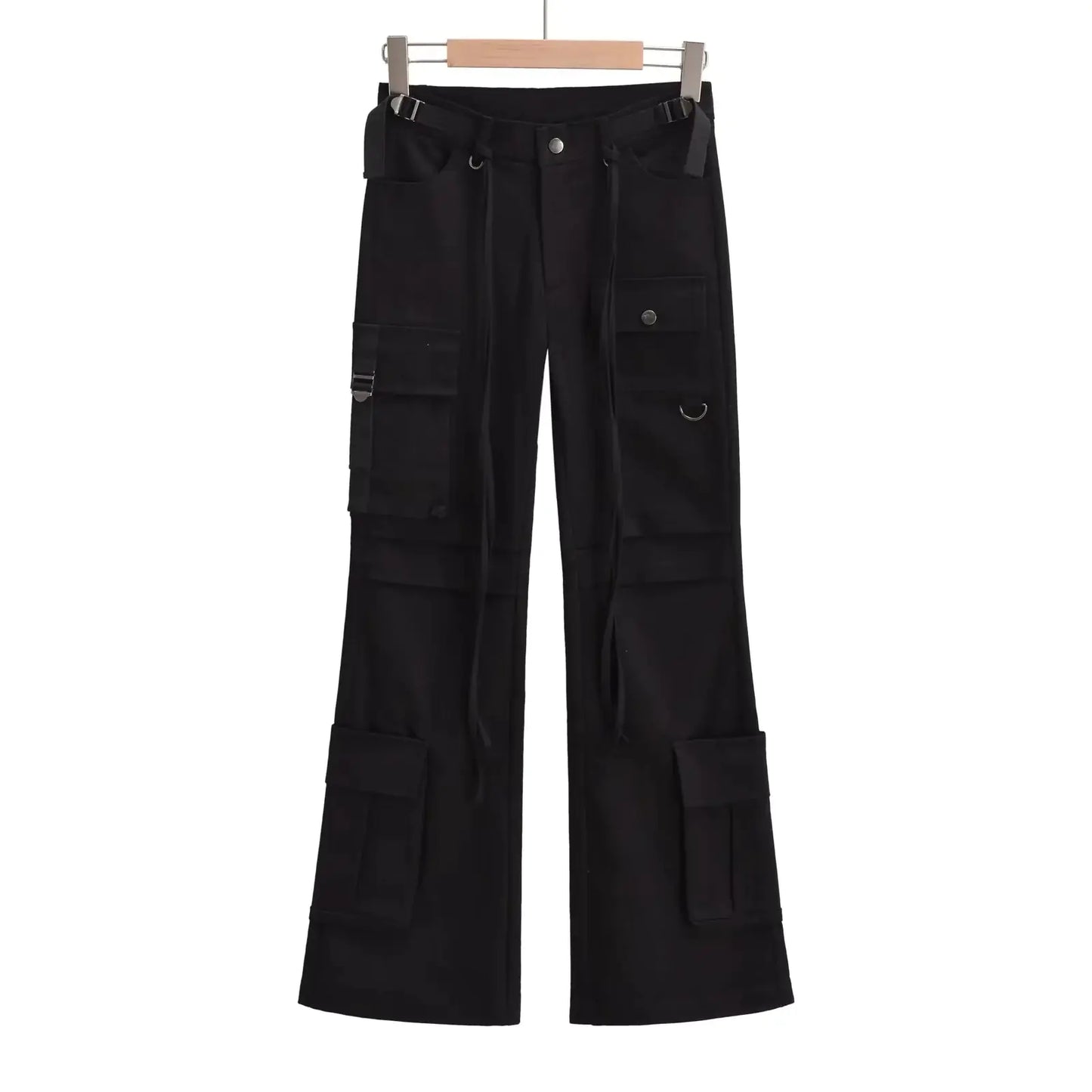 Vintage Style Multi-Pocket Flare Pants for Women