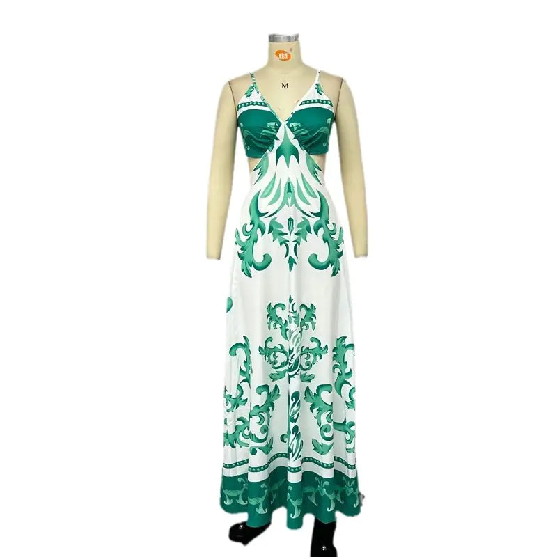2023 Stylish Printed Backless Vacation Dress