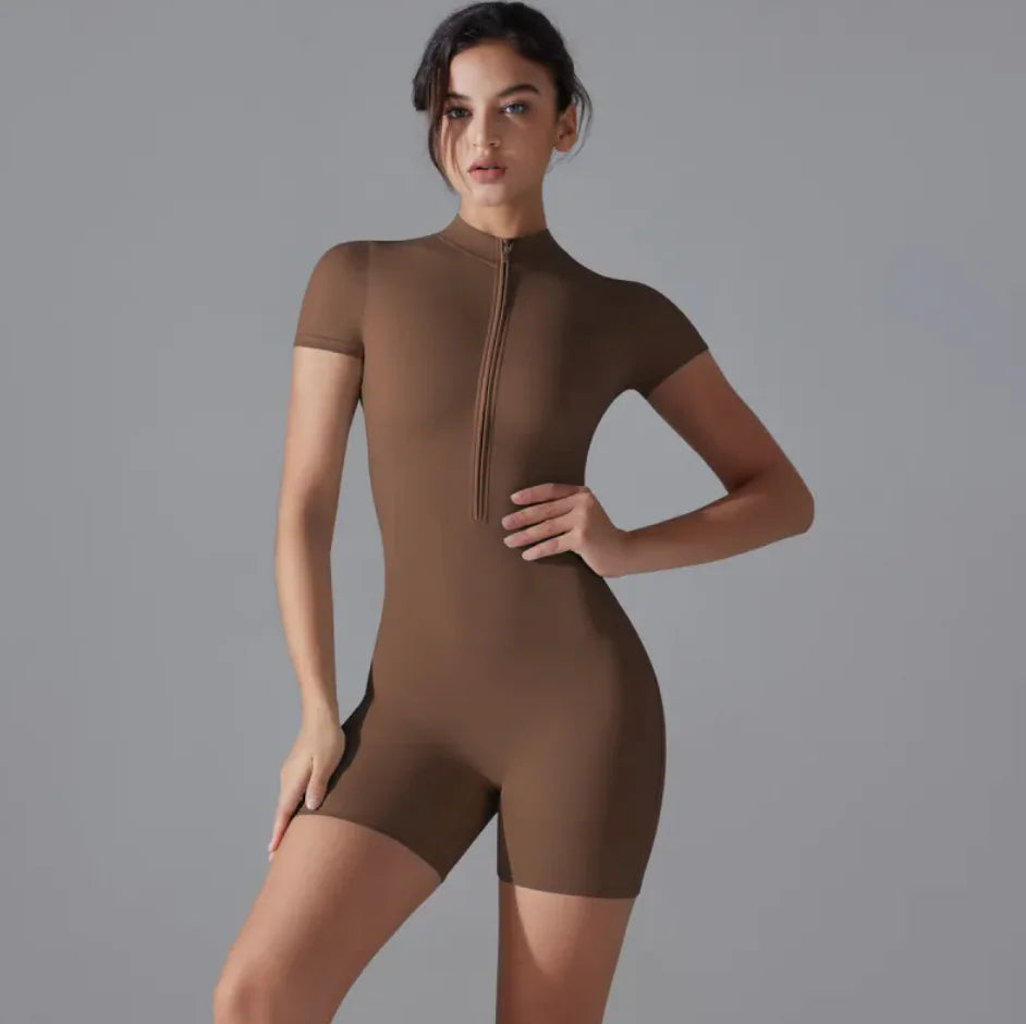 Short-sleeve Zipper Sports Jumpsuit