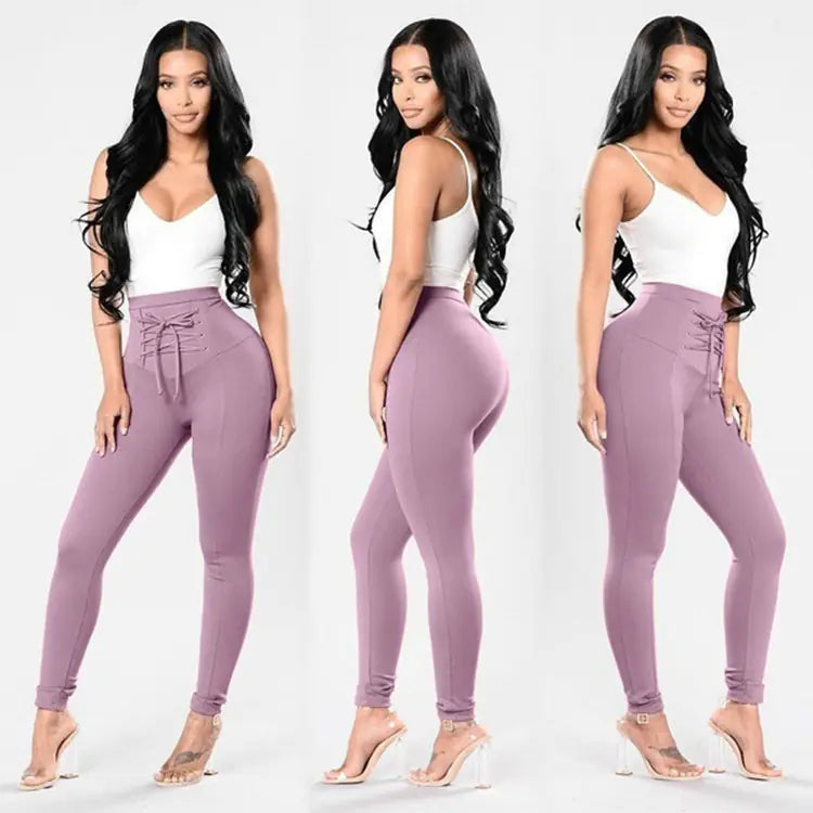 Plus Size Cotton Lace-up Pencil Pants for Women