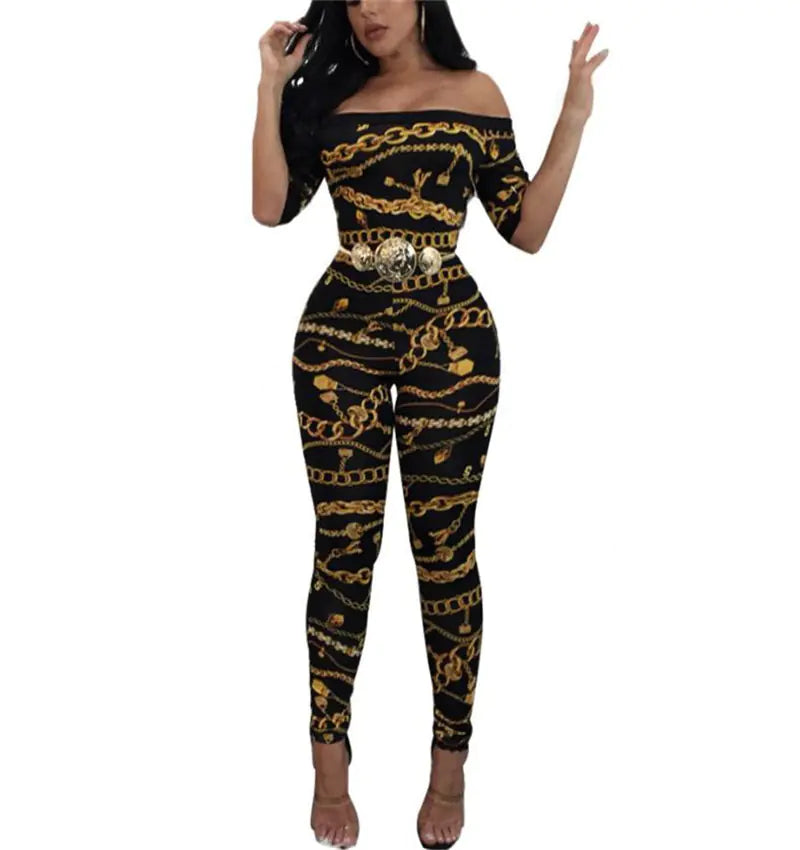Spring Summer Sexy Jumpsuits with Chain Print S-XL