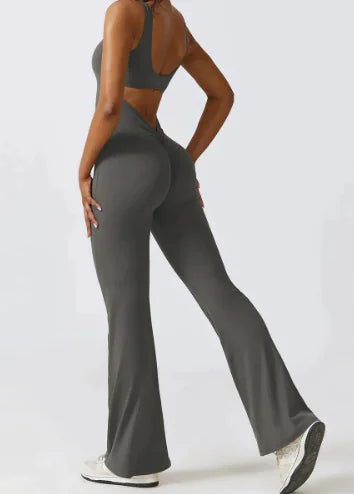 Sleeveless Flare Jumpsuit - Fitted Yoga Bodysuit (One)