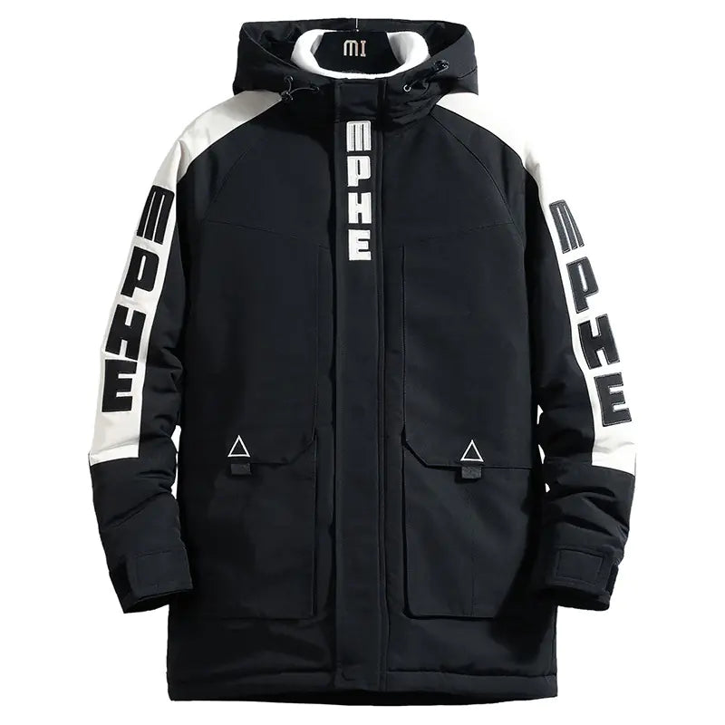 Jieren Winter Casual Color Block Hoodie Cotton Jacket