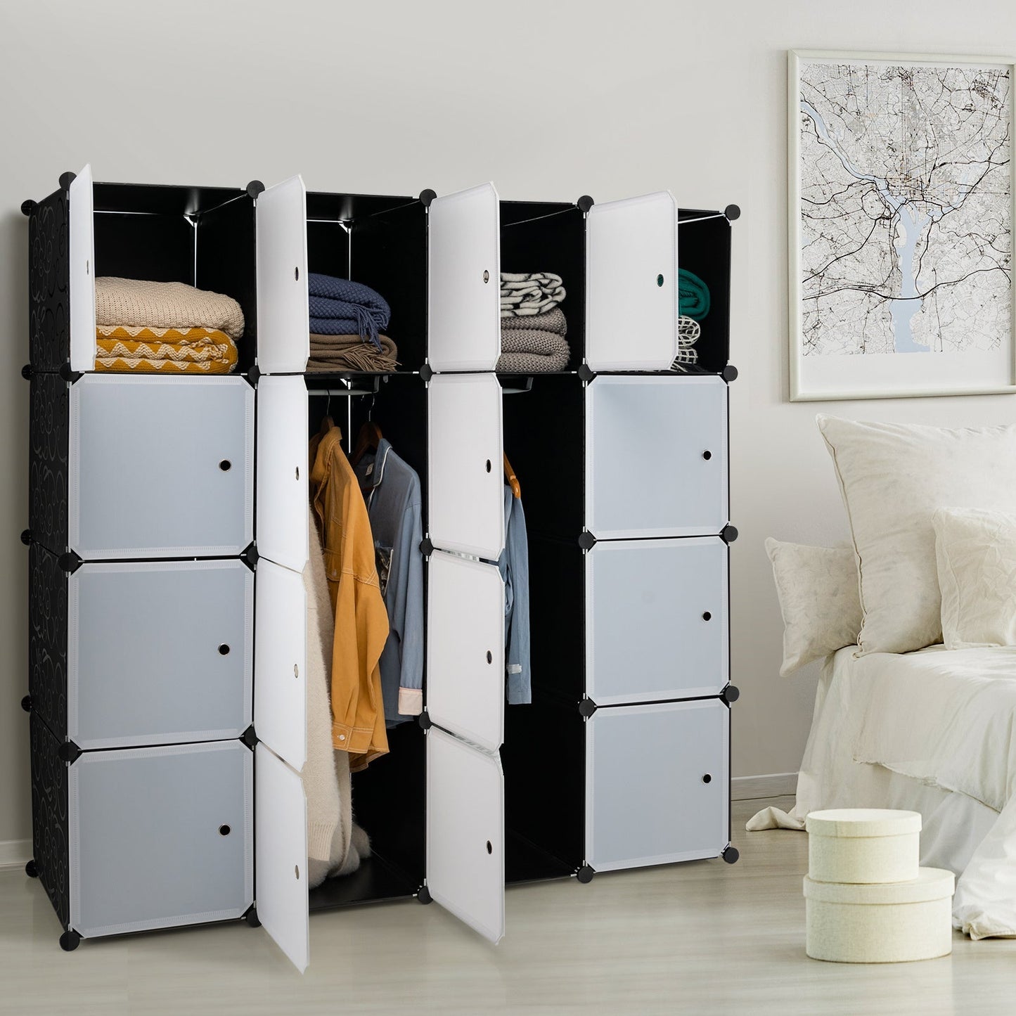 Storage Wardrobe Closet with Hanging Rods-2
