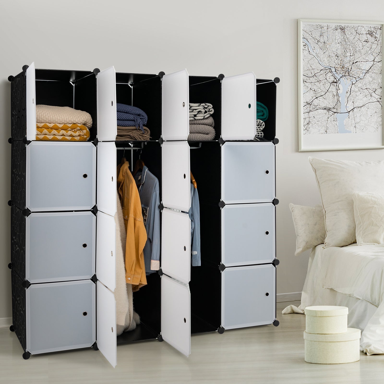 Storage Wardrobe Closet with Hanging Rods-2