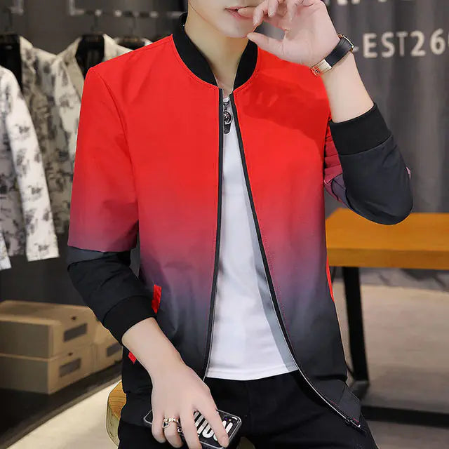 Men's Long Sleeve Zipper Contrast Coat - Casual Fashion