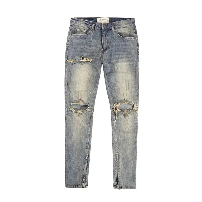 Classic Zipper Beam-Leg Jeans for Timeless Style