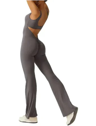 Sleeveless Flare Jumpsuit - Fitted Yoga Bodysuit (One)