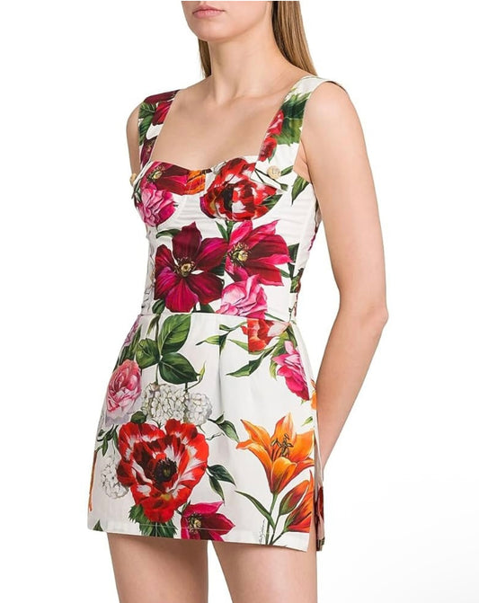 Dolce And Gabbana Floral Cotton Poplin Mini Dress