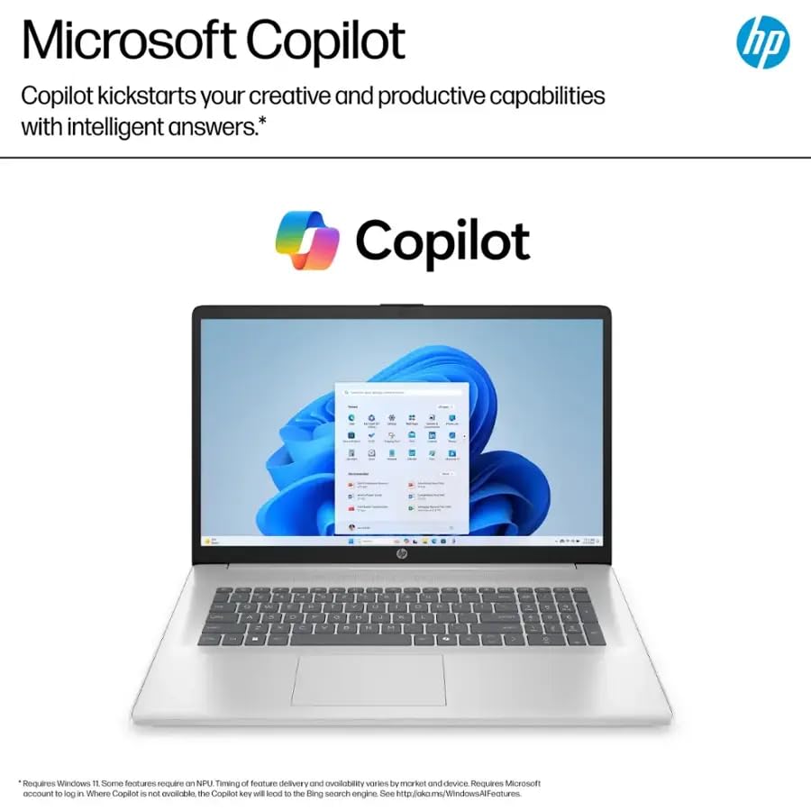 HP 17.3 inch Laptop, HD+ Display, AMD Ryzen 5 7520U, 16 GB RAM, 512 GB SSD, AMD Radeon Graphics, Windows 11 Home, Natural Silver, 17-cp2199nr