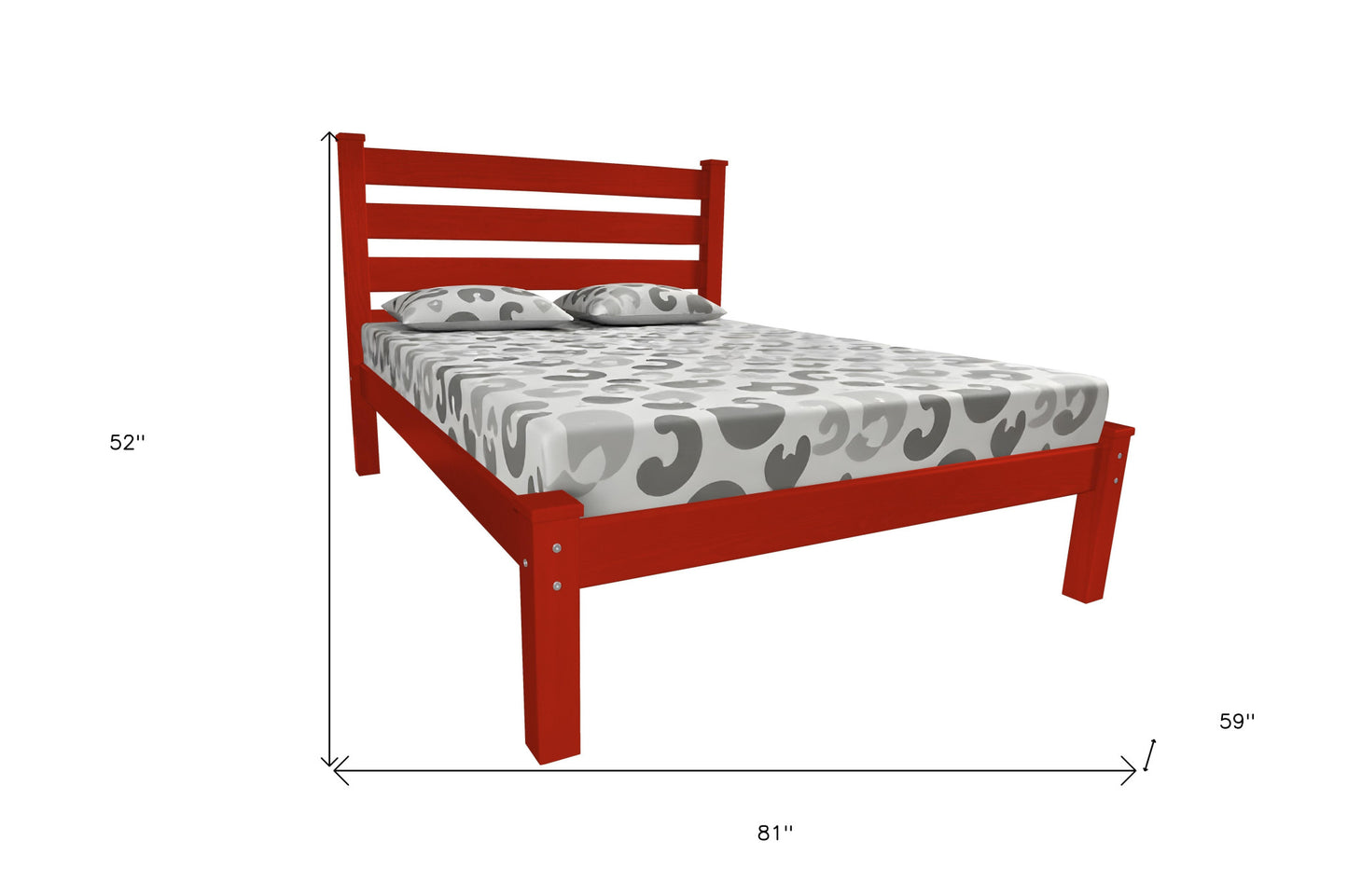 Red Solid Wood Full Bed Frame-6