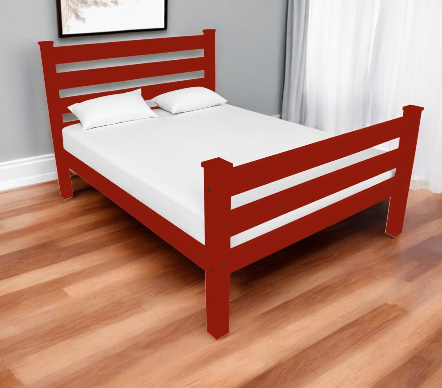 Red Solid Wood Queen Bed Frame-1
