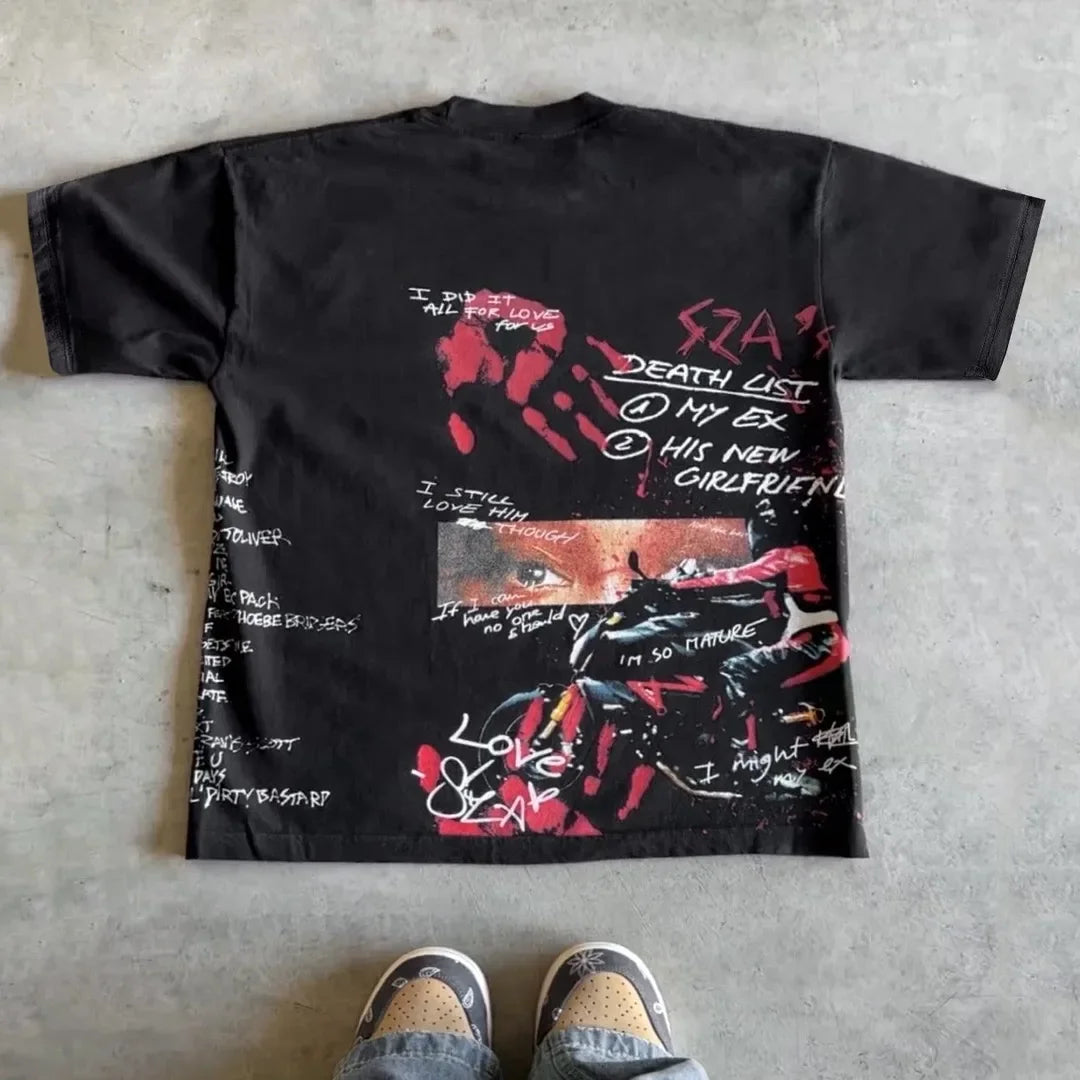 Streetwear Y2K Retro American Graphic Print T Shirt Men Women New Hip Hop Goth Oversized T Shirt Fashion Casual Short Sleeve Top