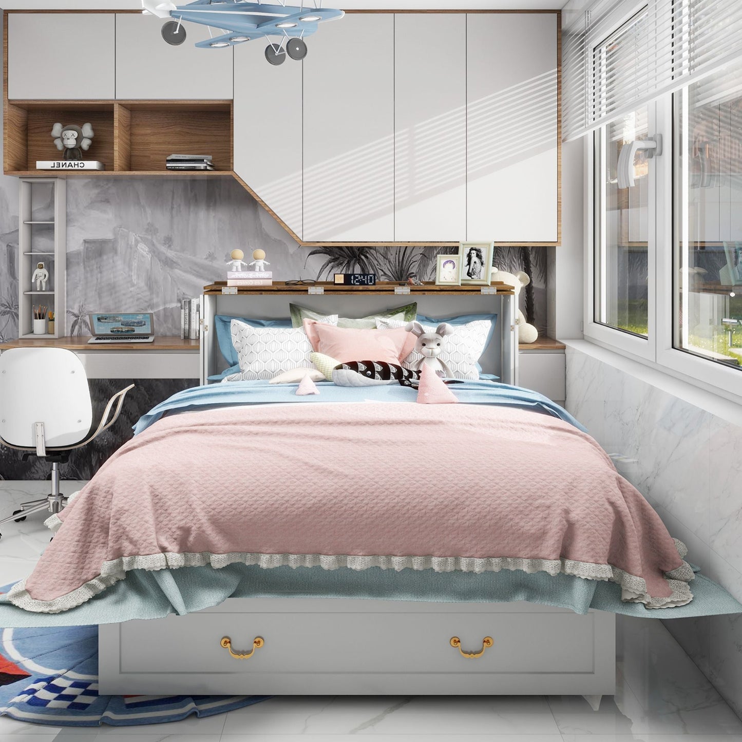 Murphy Bed Cabinet,Murphy Bed Queen with USB, Murphy Bed Cabinet with Drawer,Cabinet Bed for Guest Room, White-1