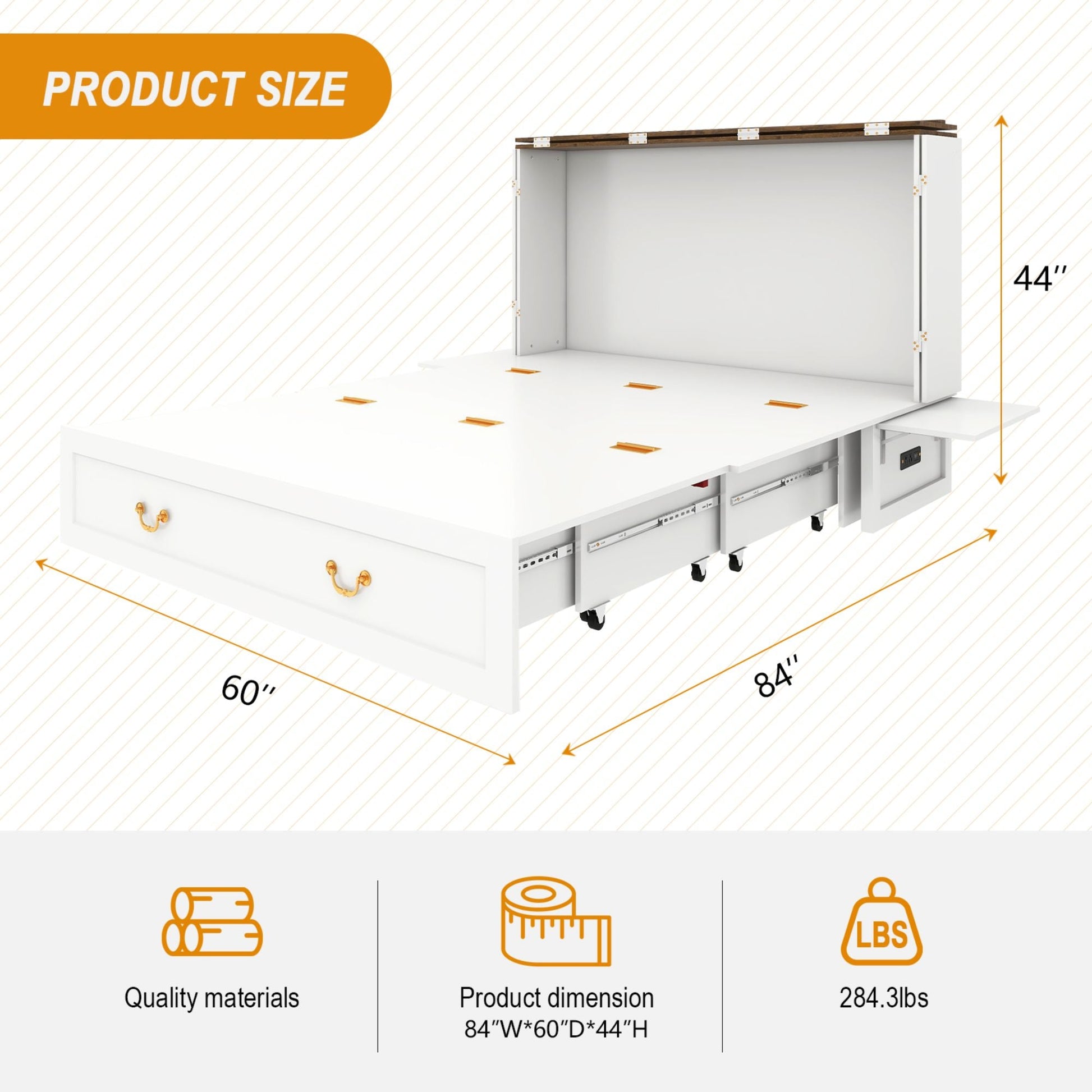 Murphy Bed Cabinet,Murphy Bed Queen with USB, Murphy Bed Cabinet with Drawer,Cabinet Bed for Guest Room, White-3