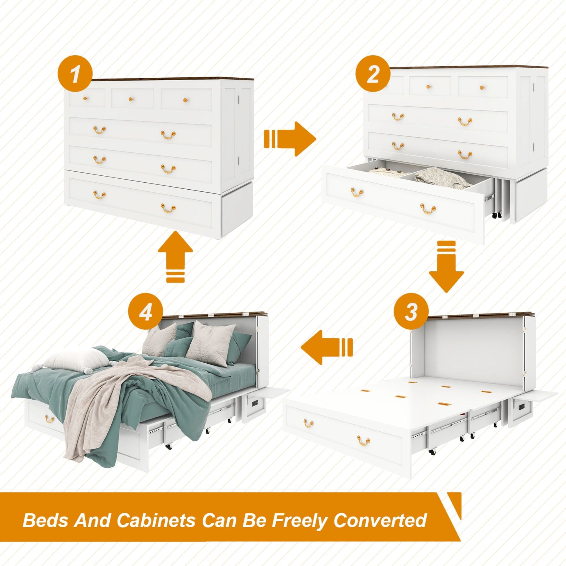Murphy Bed Cabinet,Murphy Bed Queen with USB, Murphy Bed Cabinet with Drawer,Cabinet Bed for Guest Room, White-4