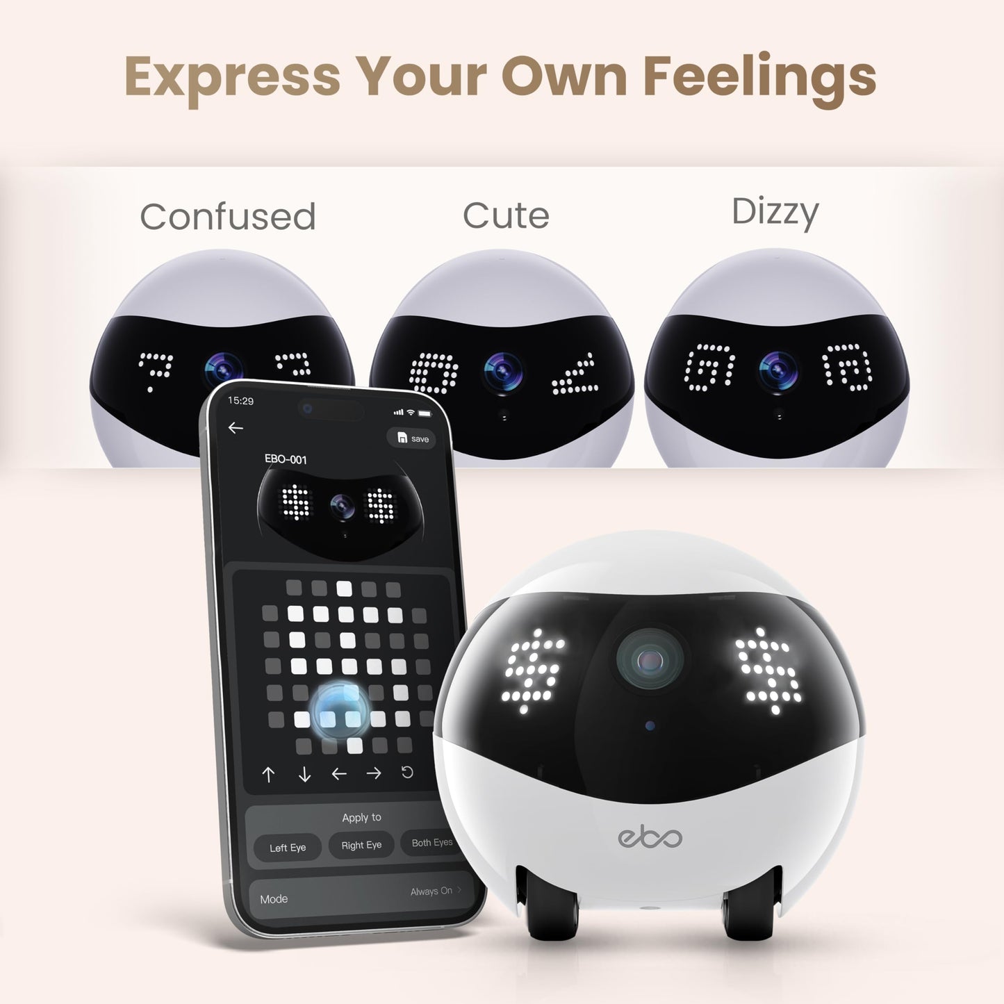 Indoor Security Camera Robot EBO Air 2: 2K Pet Camera, Movable Home Robot, Custom Facial Expression, Auto-Recharge, Battery-Operated, 2-Way Talk, Night Vision, 32GB Memory Card (Dove White)