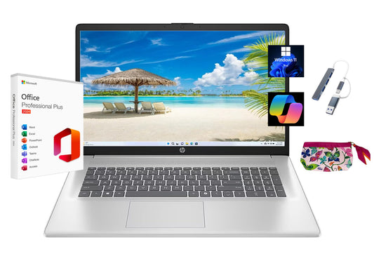HP 17.3 inch Laptop, HD+ Display, AMD Ryzen 5 7520U, 16 GB RAM, 512 GB SSD, AMD Radeon Graphics, Windows 11 Home, Natural Silver, 17-cp2199nr
