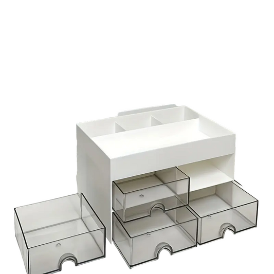 White Acrylic 4-Drawer Desktop Organizer with Open Tray Top-0