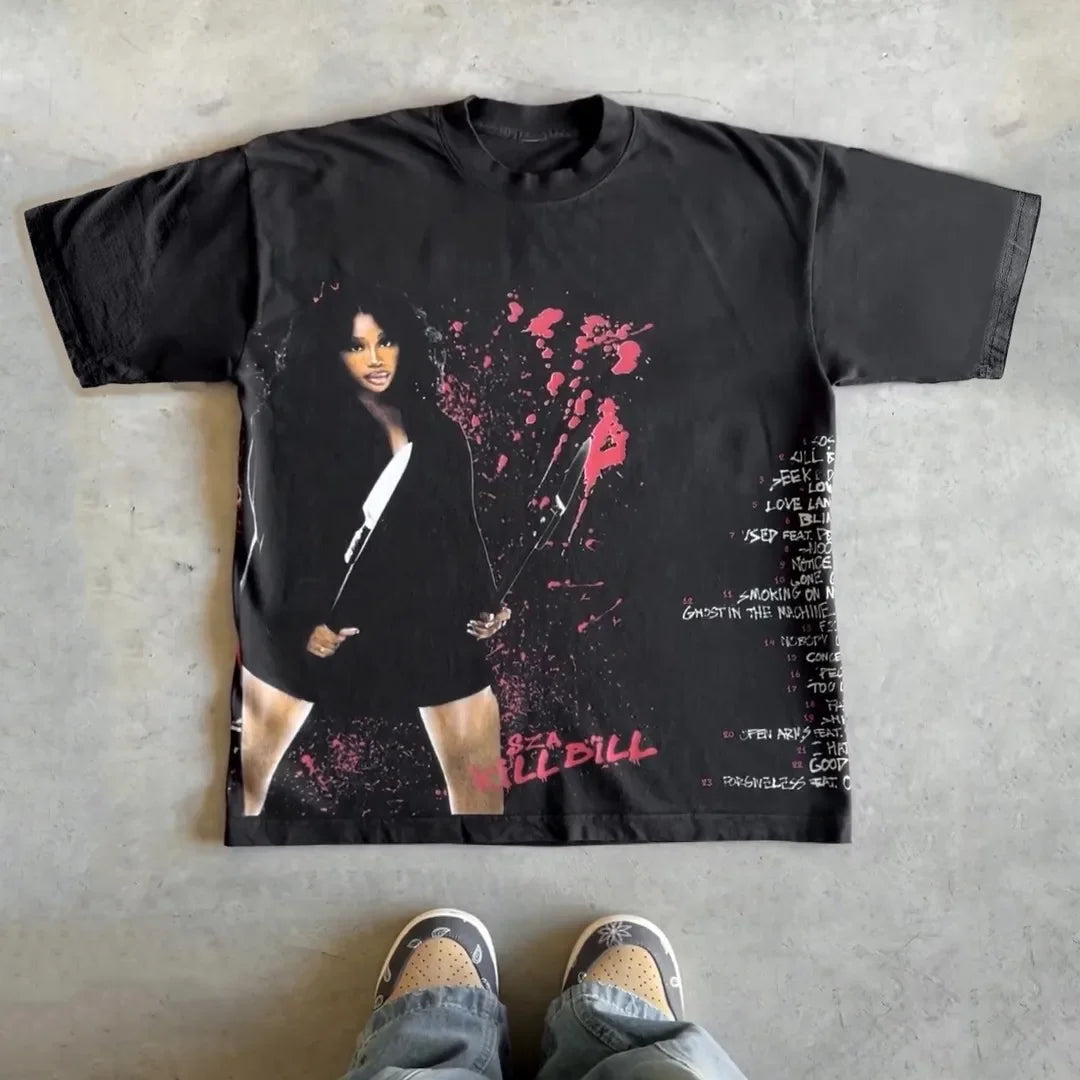 Streetwear Y2K Retro American Graphic Print T Shirt Men Women New Hip Hop Goth Oversized T Shirt Fashion Casual Short Sleeve Top