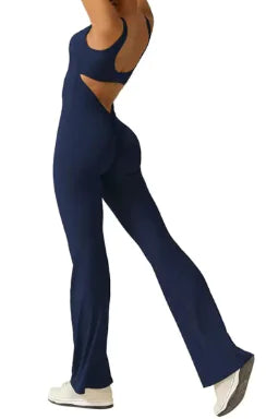 Sleeveless Flare Jumpsuit - Fitted Yoga Bodysuit (One)