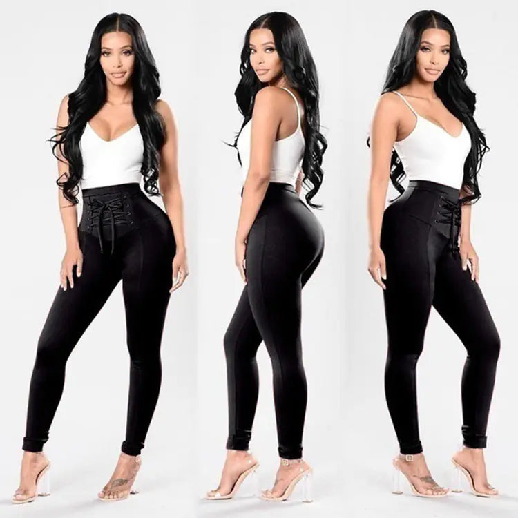 Plus Size Cotton Lace-up Pencil Pants for Women
