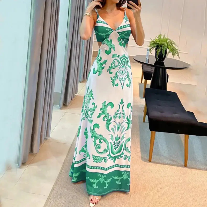 2023 Stylish Printed Backless Vacation Dress