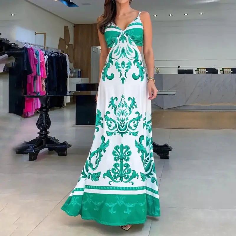 2023 Stylish Printed Backless Vacation Dress